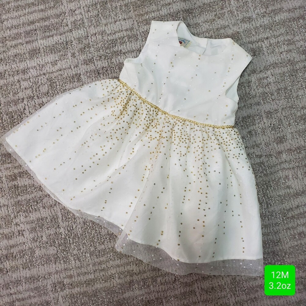 Marmellata special occasion holiday dress white gold sparkle, size 12 months